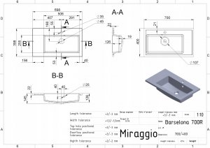 Umywalka Miraggio Umywalka z ociekaczem prawa 70 x 40 cm 6