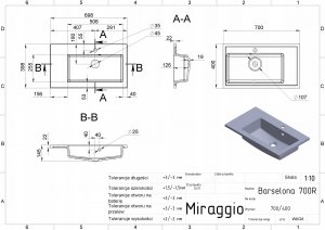 Umywalka Miraggio Umywalka z ociekaczem prawa 70 x 40 cm 7