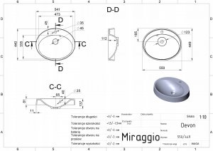 Umywalka Miraggio Umywalka wpuszczana owalna 55 x 45 cm 10