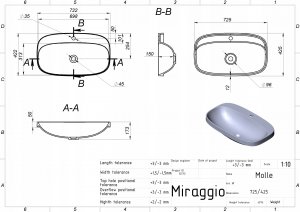 Umywalka Miraggio Umywalka Wpuszczana Prostokątna 73 x 43cm 5