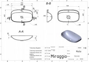 Umywalka Miraggio Umywalka Wpuszczana Prostokątna 73 x 43cm 6