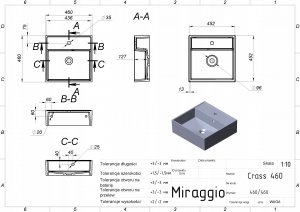Umywalka Miraggio Umywalka nablatowa kwadratowa 46 x 46 cm 6