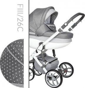 Wózek Baby Merc Wózek dziecięcy Faster 3 Style Baby Merc wielofunkcyjny szary w groszki na białej ramie 3w1 1
