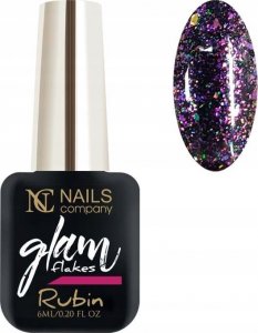 Nails Company Lakier hybrydowy NC Nails Glam Flakes Rubin 6ml 1