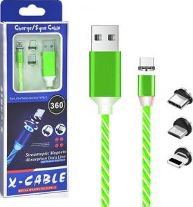 Kabel USB M USB-A - USB-C + micro-B + Lightning Zielony (29919) 1