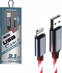 Kabel USB M KABEL USB IPHONE 3.1A SOMOSTEL LED RED 3100mAh QUICK CHARGER QC 1.2M POWERLINE SMS-BY01 CZERWONY 1