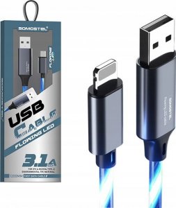 Kabel USB M KABEL USB IPHONE 3.1A SOMOSTEL LED BLUE 3100mAh QUICK CHARGER QC 1.2M POWERLINE SMS-BY01 NIEBIESKI 1