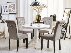 Beliani Zestaw 2 krzeseł do jadalni z kołatką welurowy beżowoszary VELVA II 2