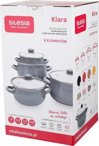 Emalia Silesia Rybnik Garnki emaliowane z pokrywkami Silesia Klara Hibiskus białe, 4 szt. 2
