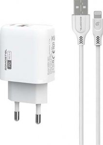 Ładowarka M ŁADOWARKA SIECIOWA 3A 18W + KABEL IPHONE BIAŁA SOMOSTEL POWER DELIVERY SMS-Q01 PD+USB 2