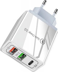 Ładowarka M ŁADOWARKA SIECIOWA 2.4A  20W BIAŁA VEGA FASTON QUICK 3.0 FAST CHARGER 2400mA 2X USB 1X PD 2.1A SINGLE 2