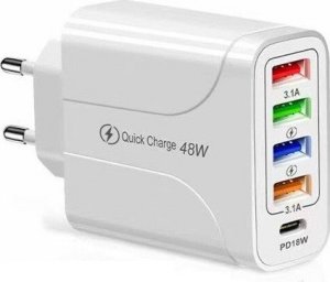 Ładowarka M ŁADOWARKA SIECIOWA 5A BIAŁA VEGA FASTON 48W FAST CHARGER 2400mA SINGLE  4XUSB 1XPD 18W 2
