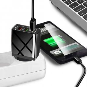 Ładowarka Alogy Ładowarka sieciowa Alogy szybka 3x USB-A Quick Charge QC 3.0 Czarna + Kabel Alogy 3w1 6