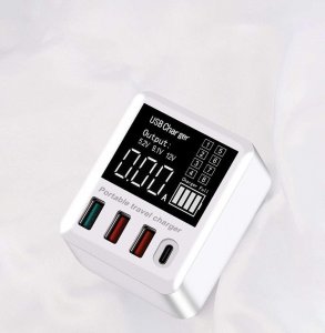 Ładowarka Alogy Ładowarka sieciowa Alogy z wyświetlaczem 3x USB + USB-C PD QC 3.0 40W Biała + Kabel Alogy 3w1 10