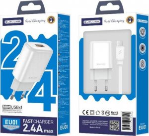 Ładowarka Jellico JELLICO ŁADOWARKA SIECIOWA EU01 2.4A  USB + KABEL MICRO USB ZESTAW BIAŁY standard 1