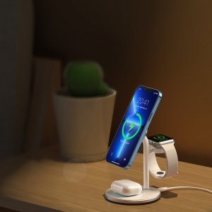 Ładowarka Choetech Bezprzewodowa ładowarka indukcyjna 15W Choetech T585-F z podstawką 2w1 (biała) 9