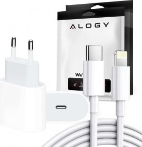 Ładowarka Alogy Ładowarka sieciowa Alogy szybka USB-C PD 20W + Kabel Lightning 1m Biały + Etui 10