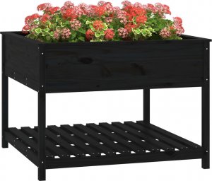 vidaXL Donica z półką, czarna, 111,5x111,5x81 cm, lite drewno sosnowe 4