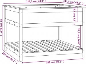 vidaXL Donica z półką, czarna, 111,5x111,5x81 cm, lite drewno sosnowe 8