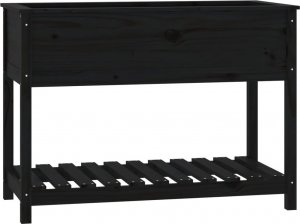 vidaXL Donica z półką, czarna, 111,5x54x81 cm, lite drewno sosnowe 2