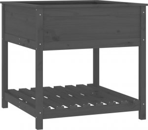 vidaXL Donica z półką, szara, 82,5x82,5x81 cm, lite drewno sosnowe 2