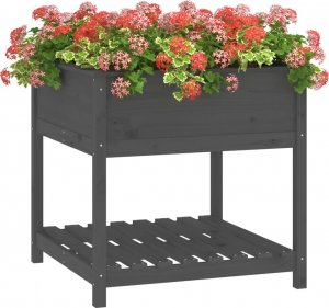 vidaXL Donica z półką, szara, 82,5x82,5x81 cm, lite drewno sosnowe 4