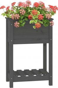 vidaXL Donica z półką, szara, 54x34,5x81 cm, lite drewno sosnowe 4