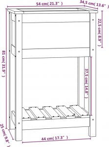 vidaXL Donica z półką, szara, 54x34,5x81 cm, lite drewno sosnowe 8