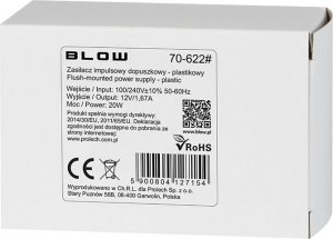 Blow 70-622# Zasilacz impulsowy dopuszkowy 12v/1,67a 2
