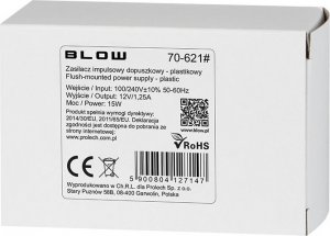 Blow 70-621# Zasilacz impulsowy dopuszkowy 12v/1,25a 2
