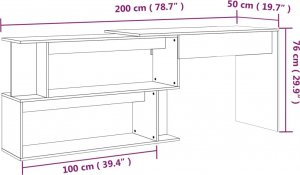 Biurko vidaXL vidaXL Biurko narożne, przydymiony dąb, 200x50x76 cm 9