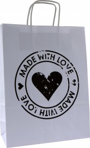 TorbyPRO torba papierowa biała A4 z nadrukiem MADE WITH LOVE koło 1