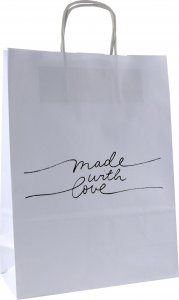 TorbyPRO torba papierowa biała A4 z nadrukiem MADE WITH LOVE napis 1
