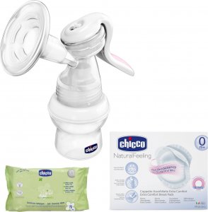 Chicco CHICCO NATURALFEELING ZESTAW ZESTAW LAKTATOR MANUALNY, WKŁADKI LAKTACYJNE, CHUSTECZKI 1