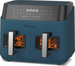 Frytkownica beztłuszczowa TurboTronic dwie komory 2x4,5L 9L z szybą 1600w Niebieska 2