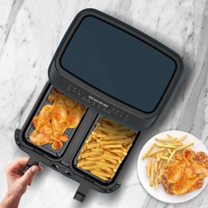 Frytkownica beztłuszczowa TurboTronic dwie komory 2x4,5L 9L z szybą 1600w Niebieska 3