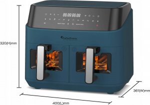 Frytkownica beztłuszczowa TurboTronic dwie komory 2x4,5L 9L z szybą 1600w Niebieska 7