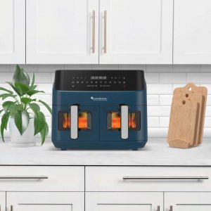 Frytkownica beztłuszczowa TurboTronic dwie komory 2x4,5L 9L z szybą 1600w Niebieska 8