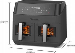 Frytkownica beztłuszczowa TurboTronic dwie komory 2x4,5L 9L z szybą 1600w Szara 5
