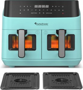 Frytkownica beztłuszczowa TurboTronic dwie komory 2x4,5L 9L z szybą 1600w Turkusowa 3