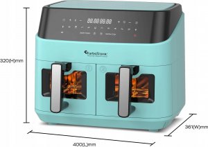 Frytkownica beztłuszczowa TurboTronic dwie komory 2x4,5L 9L z szybą 1600w Turkusowa 4