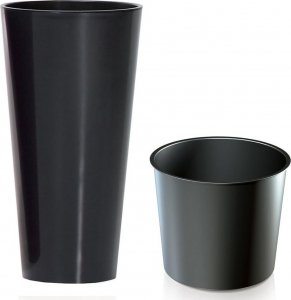 Vaso Prosperplast Tubus Slim Effetto Con Serbatoio - Grigio Scuro, 38x20x20 Cm, Design Creativo, Plastica Resistente
