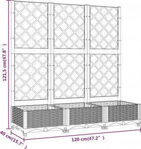 vidaXL Donica ogrodowa z kratką, jasnoszara, 120x40x121,5 cm, PP 8