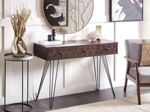 Beliani Konsola 3 szuflady ciemne drewno z czarnym MALSALA 2