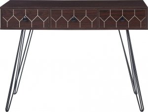 Beliani Konsola 3 szuflady ciemne drewno z czarnym MALSALA 3