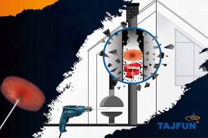 Tajfuny ZESTAW DO CZYSZCZENIA KOMINA OD DOŁU NA WIERTARKĘ TAJFUN 12M szczotka nylonowa 12