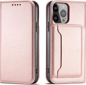 Hurtel Magnet Card Case etui iPhone 14 Pro pokrowiec z klapką portfel podstawka różowe 1