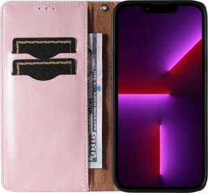 Hurtel Magnet Strap Case etui iPhone 14 Pro pokrowiec z klapką portfel mini smycz podstawka różowe 13