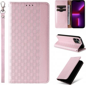 Hurtel Magnet Strap Case etui iPhone 14 Pro pokrowiec z klapką portfel mini smycz podstawka różowe 3