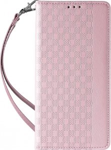 Hurtel Magnet Strap Case etui iPhone 14 Pro pokrowiec z klapką portfel mini smycz podstawka różowe 4